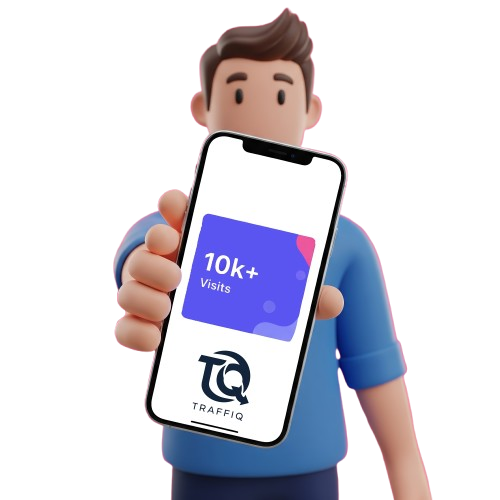 3D character holding phone with Traffiq analytics